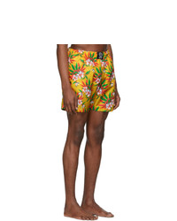 Sss World Corp Yellow Weed Hibiscus Swim Shorts