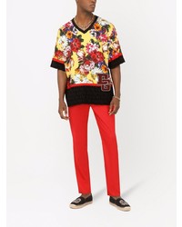 Dolce & Gabbana Floral Print V Neck T Shirt