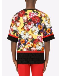 Dolce & Gabbana Floral Print V Neck T Shirt