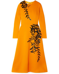 Yellow Floral Wool Midi Dress