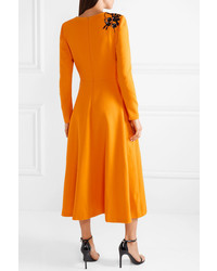 Oscar de la Renta Embellished Wool Blend Midi Dress
