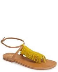 Yellow Fringe Leather Thong Sandals