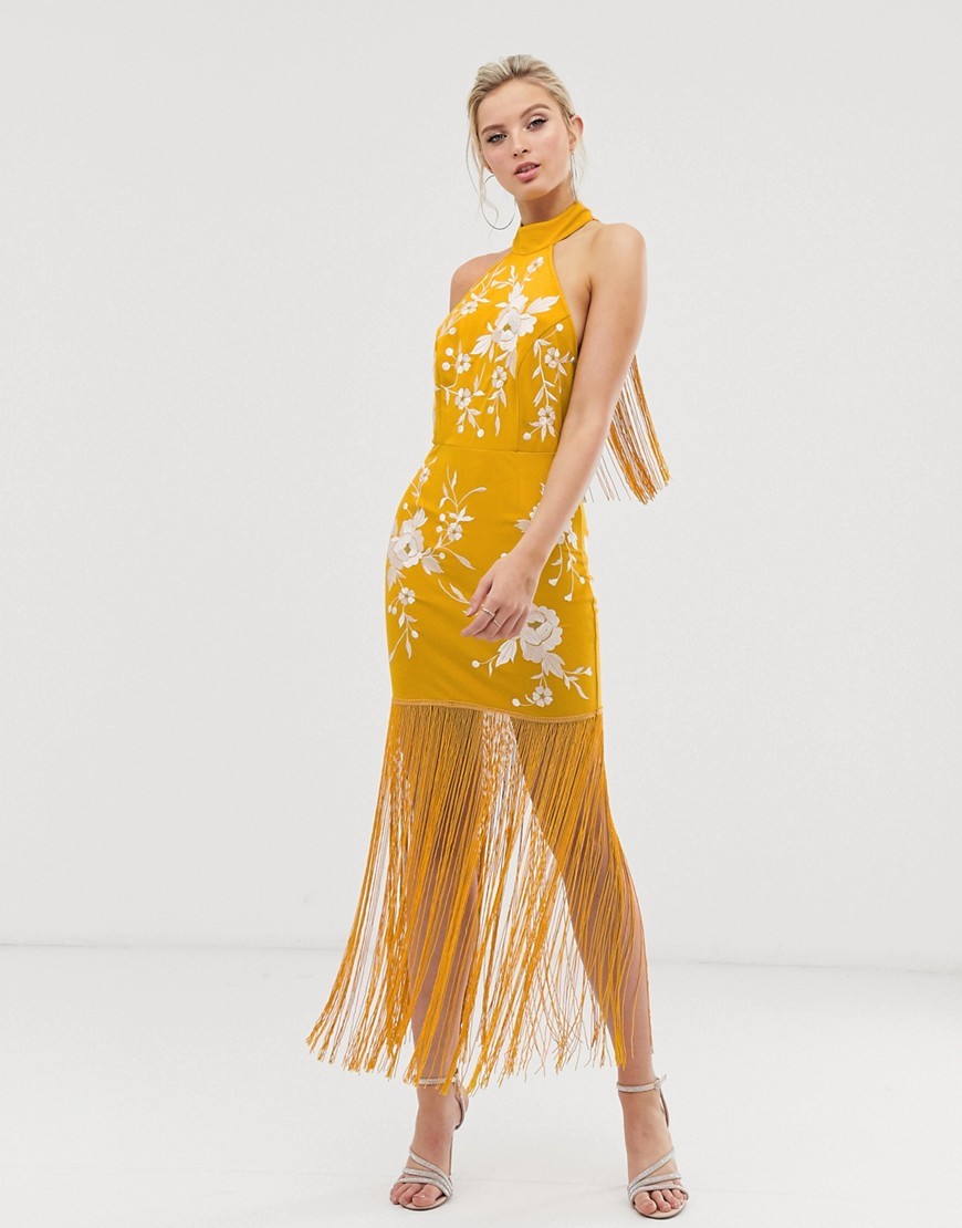 Asos yellow shop fringe dress