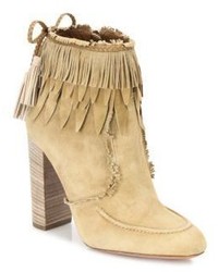 Yellow Fringe Suede Ankle Boots