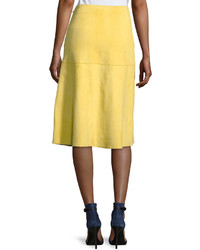 Diane von Furstenberg Side Slit Fringe Suede Skirt Yellow