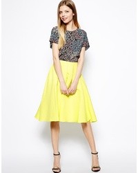 Asos Midi Skirt In Bright Jacquard Yellow
