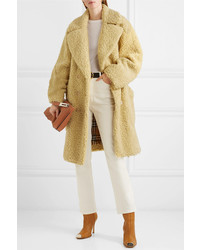 Burberry Oversized Double Breasted Wool Blend Faux Shearling Coat