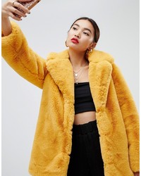 NA-KD Oversized Faux Fur Coat In Mustard