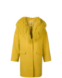 Yellow Fur Collar Coat