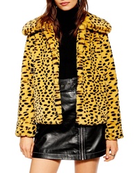 Topshop Cheetah Print Faux Fur Coat