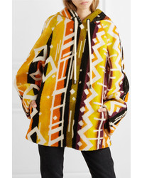 Burberry Hooded Printed Shearling Poncho