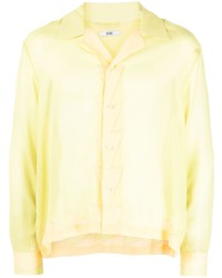 Yellow Geometric Silk Long Sleeve Shirt