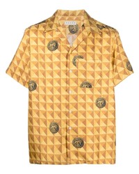 Paura Geometric Pattern Silk Shirt