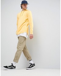 Asos Longline Hoodie With Curved Hem In Yellow