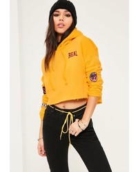 Missguided Yellow Badge Detail Cropped Hoodie