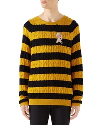 Yellow Horizontal Striped Cable Sweater
