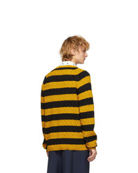 Gucci Black And Yellow Striped Embroidered Pig Sweater