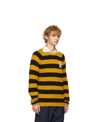 Gucci Black And Yellow Striped Embroidered Pig Sweater