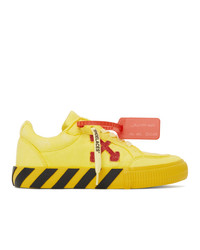 Yellow Horizontal Striped Canvas Low Top Sneakers