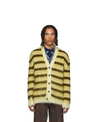Yellow And Black Striped Mohair Cardigan Medium 10044220 