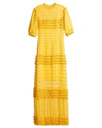 Yellow Horizontal Striped Chiffon Evening Dress