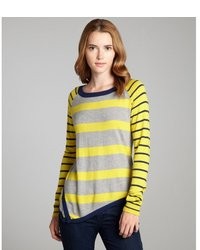 Jamison Cobalt And Heather Contrast Striped Asymmetrical Sweater