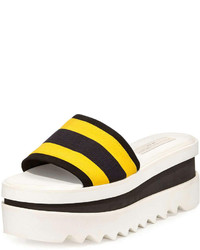 Yellow Horizontal Striped Elastic Flat Sandals