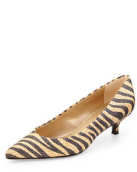 Yellow Horizontal Striped Leather Pumps