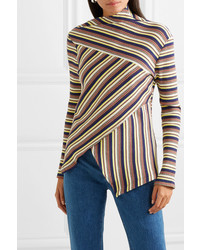 MARQUES ALMEIDA 7 For All Mankind Asymmetric Striped Ribbed Cotton Jersey Top