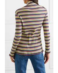 MARQUES ALMEIDA 7 For All Mankind Asymmetric Striped Ribbed Cotton Jersey Top