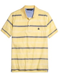 Men's Yellow Horizontal Striped Polo, Grey Shorts, Beige Canvas Low Top ...