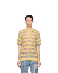 Andersson Bell Yellow And Brown Knit Short Sleeve Polo