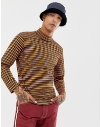 Sacred Hawk Long Sleeve T Shirt With Turtle Neck In Retro Stripe