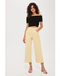 Topshop Moto Yellow Cropped Wide Leg Jeans