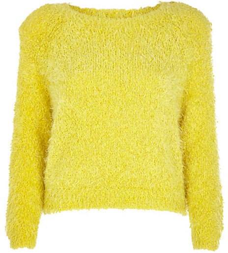 River Island Yellow Fluffy Knit Cropped Sweater | Where to buy