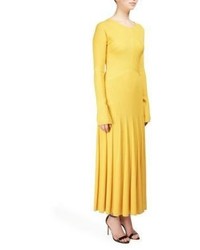 Yellow Knit Wool Midi Dress