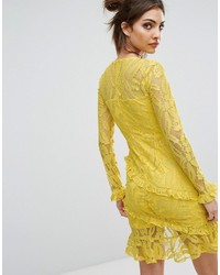 PrettyLittleThing Lace Asymmetric Frill Detail Bodycon Dress