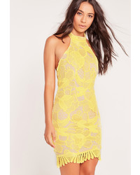 Missguided Lace Choker Bodycon Dress Yellow
