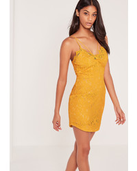 Missguided Strappy Lace Bodycon Dress Yellow