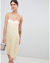 ASOS DESIGN Soft Jacquard Slip Dress With Delicate Lace Inserts