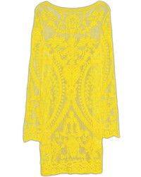 Choies Long Sleeve Crocher Lace Dress In Yellow