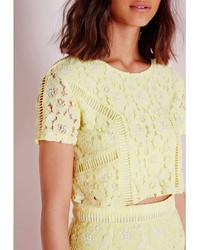 Missguided Floral Lace Ladder Detail Crop Top Yellow