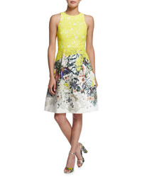 Monique Lhuillier Sleeveless Fit  Flare Dress Yellow