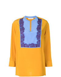 Yellow Lace Long Sleeve Blouse