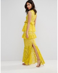 PrettyLittleThing Frill Detail Fishtail Lace Maxi Dress