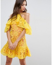 Yellow Lace Off Shoulder Dress