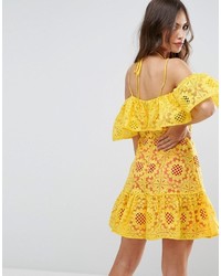 Asos Premium Lace Off Shoulder Dress With Contrast Lining