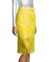 Carven Belted Lace Pencil Skirt