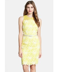 Maggy London Belted Embroidered Lace Sheath Dress