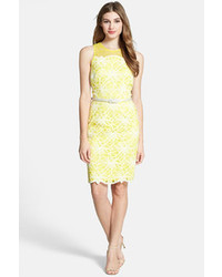 Maggy London Belted Embroidered Lace Sheath Dress